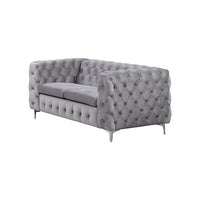 3+2 Seater Sofa Classic Button Tufted Lounge in Grey Velvet Fabric with Metal Legs Living Room Kings Warehouse 
