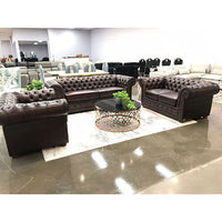 3+2+1 Seater Genuine Leather Upholstery Deep Quilting Pocket Spring Button Studding Sofa Lounge Set for Living Room Couch In Brown Colour sofas Kings Warehouse 