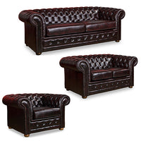 3+2+1 Seater Genuine Leather Upholstery Deep Quilting Pocket Spring Button Studding Sofa Lounge Set for Living Room Couch In Burgandy Colour sofas Kings Warehouse 