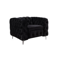 3+2+1 Seater Sofa Classic Button Tufted Lounge in Black Velvet Fabric with Metal Legs Sofas Kings Warehouse 