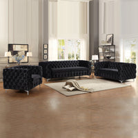 3+2+1 Seater Sofa Classic Button Tufted Lounge in Black Velvet Fabric with Metal Legs Sofas Kings Warehouse 