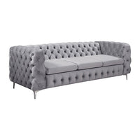 3+2+1 Seater Sofa Classic Button Tufted Lounge in Grey Velvet Fabric with Metal Legs Living Room Kings Warehouse 