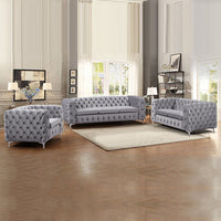 3+2+1 Seater Sofa Classic Button Tufted Lounge in Grey Velvet Fabric with Metal Legs Living Room Kings Warehouse 
