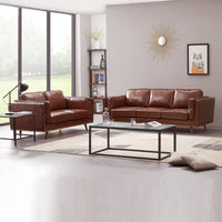 3+2Seater Sofa Brown Leather Lounge Set for Living Room Couch with Wooden Frame