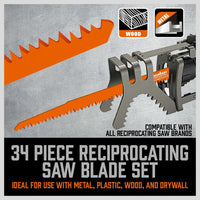 34-Piece Reciprocating Saw Blade Set Wood and Metal Cutting Blades with Storage Pouch Kings Warehouse 