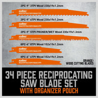 34-Piece Reciprocating Saw Blade Set Wood and Metal Cutting Blades with Storage Pouch Kings Warehouse 