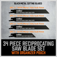 34-Piece Reciprocating Saw Blade Set Wood and Metal Cutting Blades with Storage Pouch Kings Warehouse 