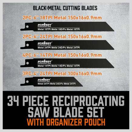 34-Piece Reciprocating Saw Blade Set Wood and Metal Cutting Blades with Storage Pouch Kings Warehouse 