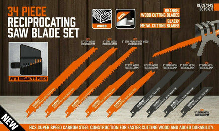 34-Piece Reciprocating Saw Blade Set Wood and Metal Cutting Blades with Storage Pouch Kings Warehouse 