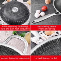 34cm 304 Stainless Steel Non-Stick Stir Fry Cooking Kitchen Honeycomb Wok Pan with Lid Kings Warehouse 