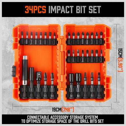 34Pc Impact Screwdriver Bit Set Nut Driver Magnetic Drill Holder Quick Release Kings Warehouse 