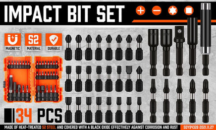 34Pc Impact Screwdriver Bit Set Nut Driver Magnetic Drill Holder Quick Release Kings Warehouse 