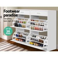 36 Pairs Shoe Cabinet Rack Organisers Storage Shelf Drawer Cupboard White Kings Warehouse 
