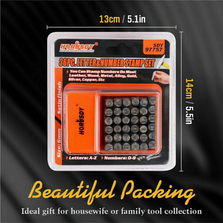 36Pc 6mm Number & Capital Letter Stamp Set Punches Metal Plastic Wood Leather Kings Warehouse 