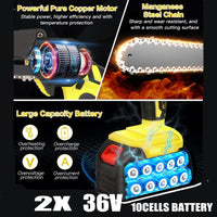 36V 8" Mini Cordless Electric Chainsaw 2XBattery 36V Wood Cutter Rechargeable Kings Warehouse 