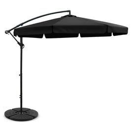 3M Umbrella with 48x48cm Base Outdoor Umbrellas Cantilever Sun Beach UV Black Kings Warehouse 