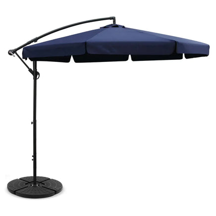 3M Umbrella with 48x48cm Base Outdoor Umbrellas Cantilever Sun Beach UV Navy Kings Warehouse 