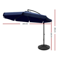 3M Umbrella with 48x48cm Base Outdoor Umbrellas Cantilever Sun Beach UV Navy Kings Warehouse 