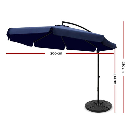 3M Umbrella with 48x48cm Base Outdoor Umbrellas Cantilever Sun Beach UV Navy Kings Warehouse 