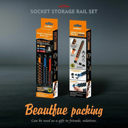 3Pc Double-Side Sockets Holder Tool Organizer Rails WorkShop Rack 1/4" 3/8" 1/2" Kings Warehouse 