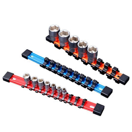 3Pc Double-Side Sockets Holder Tool Organizer Rails WorkShop Rack 1/4" 3/8" 1/2" Kings Warehouse 