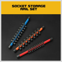 3Pc Double-Side Sockets Holder Tool Organizer Rails WorkShop Rack 1/4" 3/8" 1/2" Kings Warehouse 