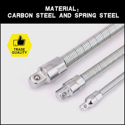 3PC Flexible Socket Extension Bars Shaft Set 1/2" 1/4" 3/8" Drive 10" 8" 6" Long Kings Warehouse 