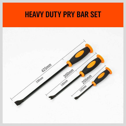 3Pc Impact Pry Bar Set Crowbars Nail Puller Go-Through Hammer Head Mechanic New Kings Warehouse 