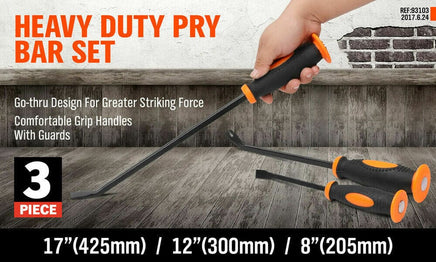 3Pc Impact Pry Bar Set Crowbars Nail Puller Go-Through Hammer Head Mechanic New Kings Warehouse 