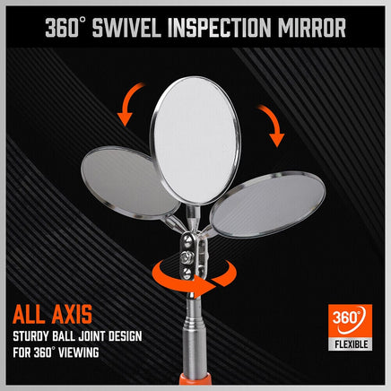 3Pc Magnetic Pick Up Tool Swivel Inspection Mirror Flexible Telescope LED Light Kings Warehouse 