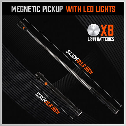 3Pc Magnetic Pick Up Tool Swivel Inspection Mirror Flexible Telescope LED Light Kings Warehouse 