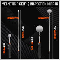 3Pc Magnetic Pick Up Tool Swivel Inspection Mirror Flexible Telescope LED Light Kings Warehouse 