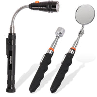 3Pc Magnetic Pick Up Tool Swivel Inspection Mirror Flexible Telescope LED Light Kings Warehouse 