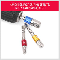 3Pc Socket Bit Adaptor Set Drill Nut Driver Power Extension Bars 1/4" 3/8" 1/2" Kings Warehouse 