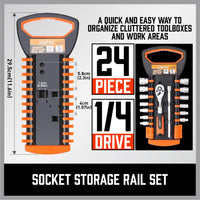 3Pc Socket Rails 66 Socket Holder Space Organiser Garage Rack 1/4" 3/8" 1/2" Kings Warehouse 