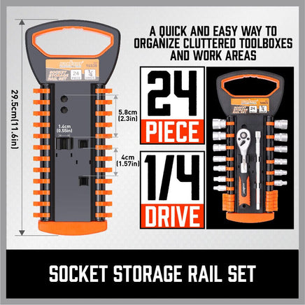 3Pc Socket Rails 66 Socket Holder Space Organiser Garage Rack 1/4" 3/8" 1/2" Kings Warehouse 