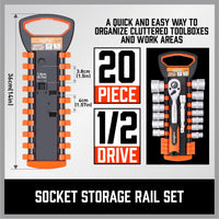 3Pc Socket Rails 66 Socket Holder Space Organiser Garage Rack 1/4" 3/8" 1/2" Kings Warehouse 
