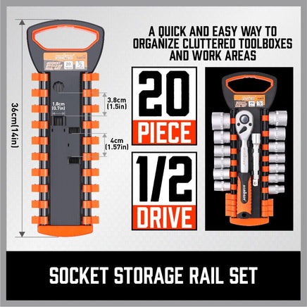 3Pc Socket Rails 66 Socket Holder Space Organiser Garage Rack 1/4" 3/8" 1/2" Kings Warehouse 