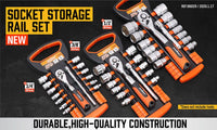 3Pc Socket Rails 66 Socket Holder Space Organiser Garage Rack 1/4" 3/8" 1/2" Kings Warehouse 