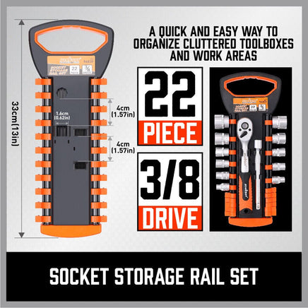 3Pc Socket Rails 66 Socket Holder Space Organiser Garage Rack 1/4" 3/8" 1/2" Kings Warehouse 