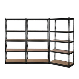 3x1.8M 5-Shelves Steel Warehouse Shelving Racking Garage Storage Rack Black Kings Warehouse 