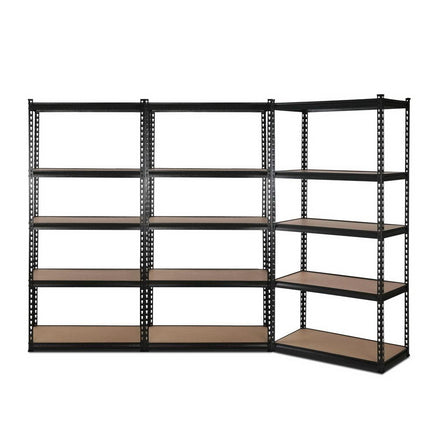 3x1.8M 5-Shelves Steel Warehouse Shelving Racking Garage Storage Rack Black Kings Warehouse 