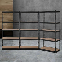 3x1.8M 5-Shelves Steel Warehouse Shelving Racking Garage Storage Rack Black Kings Warehouse 