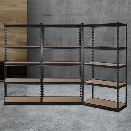 3x1.8M 5-Shelves Steel Warehouse Shelving Racking Garage Storage Rack Black Kings Warehouse 