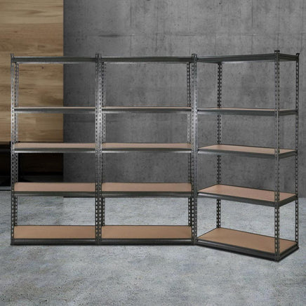 3x1.8M 5-Shelves Steel Warehouse Shelving Racking Garage Storage Rack Grey Kings Warehouse 