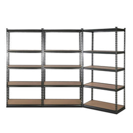 3x1.8M 5-Shelves Steel Warehouse Shelving Racking Garage Storage Rack Grey Kings Warehouse 