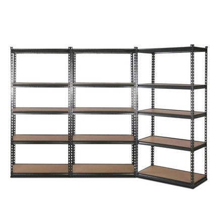 3x1.8M 5-Shelves Steel Warehouse Shelving Racking Garage Storage Rack Grey Kings Warehouse 