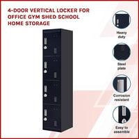 4-Door Vertical Locker for Office Gym Shed School Home Storage Kings Warehouse 