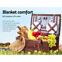 4 Person Picnic Basket Handle Baskets Outdoor Insulated Blanket Camping Supplies Kings Warehouse 