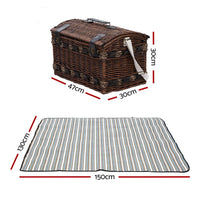 4 Person Picnic Basket Wicker Baskets Outdoor Insulated Gift Blanket Camping Supplies Kings Warehouse 
